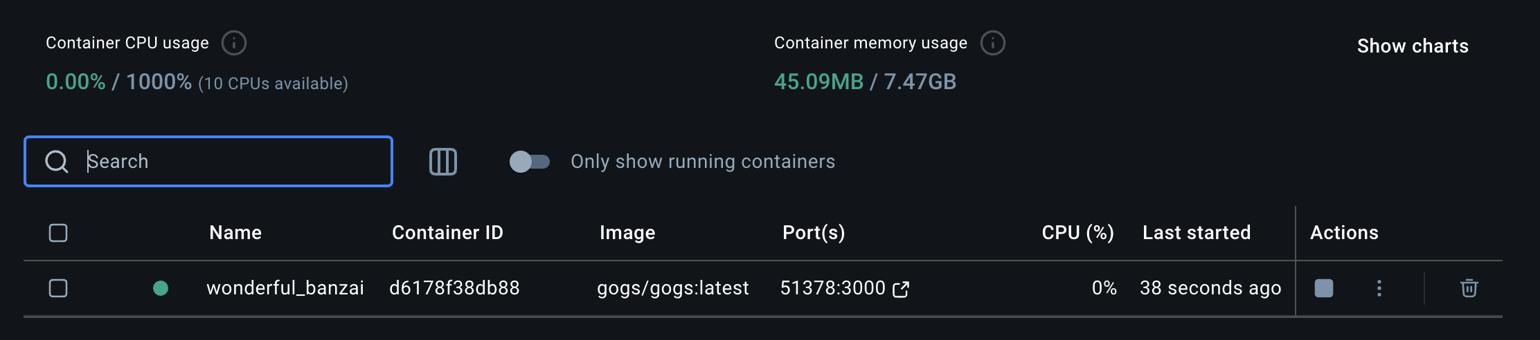 Docker Desktop running Gogs